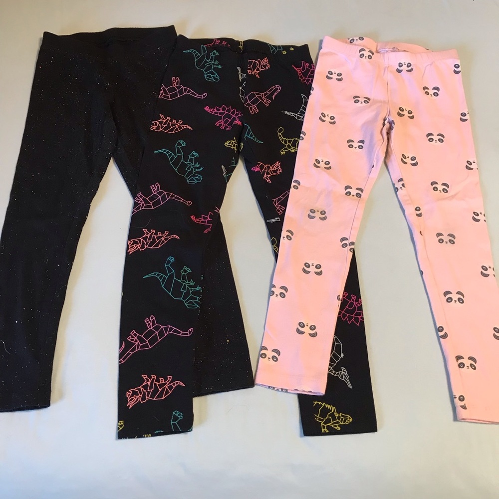 Cat&Jack girls size 6/6X leggings. Black sparkle, black geo dinos, pink pandas